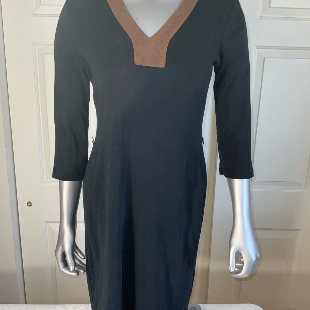 Ralph Lauren Petites Women's Dress Black Faux Suede Cotton VNeck Size PM No Belt - Picture 4 of 8